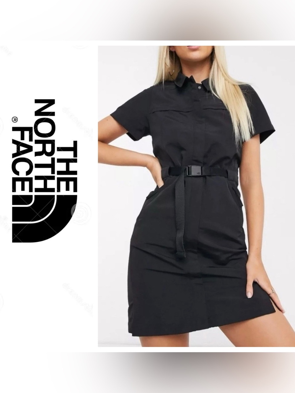 NWT The North Face W Class V Dress Black Short-Sleeve Belted Zip size MEDIUM